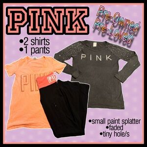 BUNDLE OF 3 items from PINK 2 shirts 1 yoga pants lightly damaged sizes XS & S